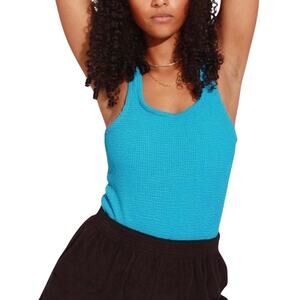 ARAMINTA JAMES Lolita Crinkle Tank Top 12/L Azure Blue Resort Preppy Beach NWT